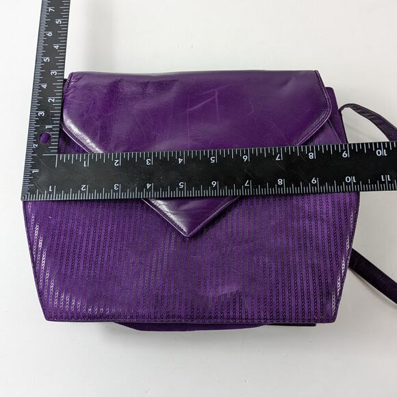 Bruno Magli Purple Purse Italian Leather Suede Gold Plum Shoulder Evening Bag - Picture 16 of 16